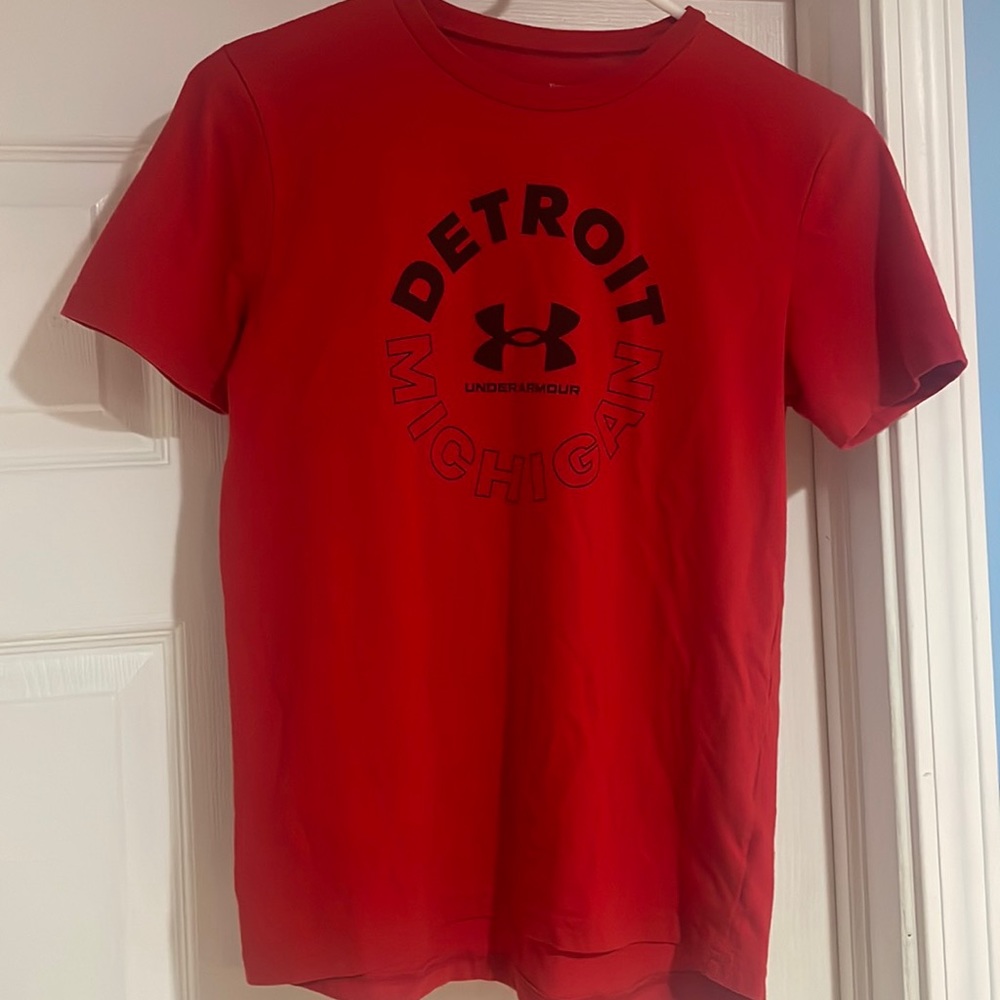 Under Armour, YLG, Red and Black, Loose Fit, Short-Sleeve Shirt